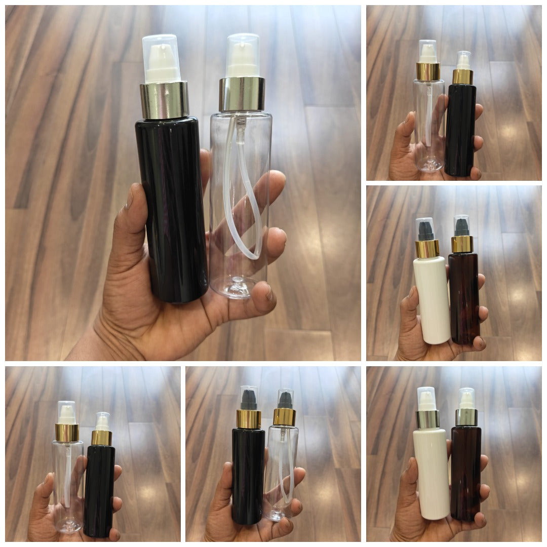 100ml Sleek PET Bottle with Gold/Silver Neck Serum Pump