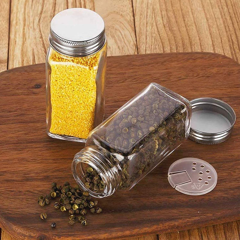 120mL (4oz) Clear Square Glass Spice Jar with Silver Metal Cap | Herbs, Salt, Seasoning & Powder Storage Container