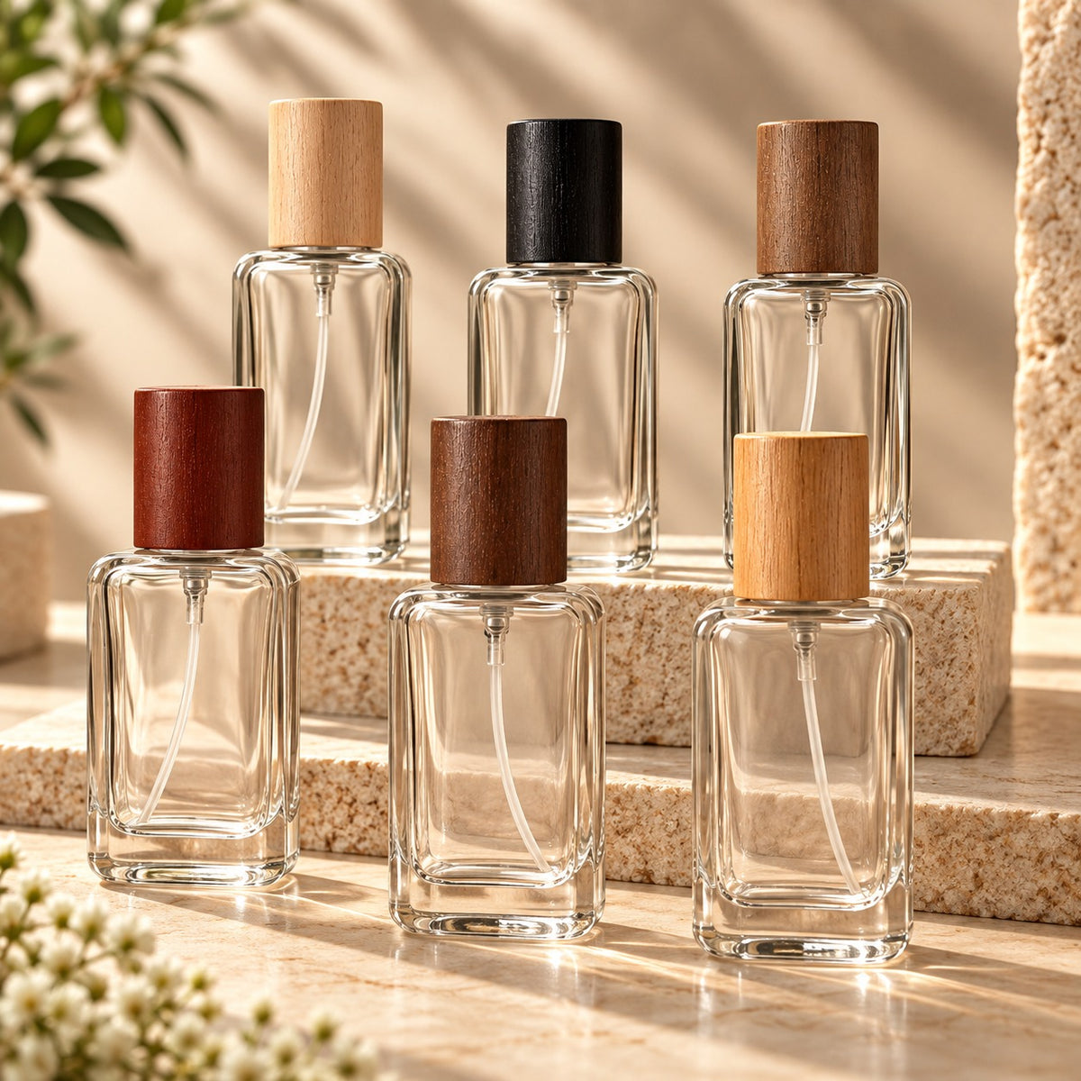 30ml Short Thick Wooden Perfume Bottle – Set of 6 Shades