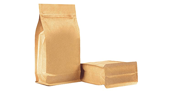 Kraft Paper 3D Flat Bottom Pouch with Zipper {Brown/ White}