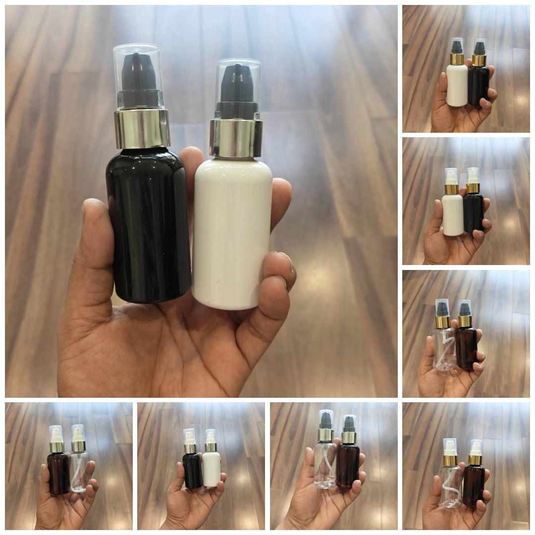 60ml Short Boston PET Bottle with Gold/Silver Serum Pump