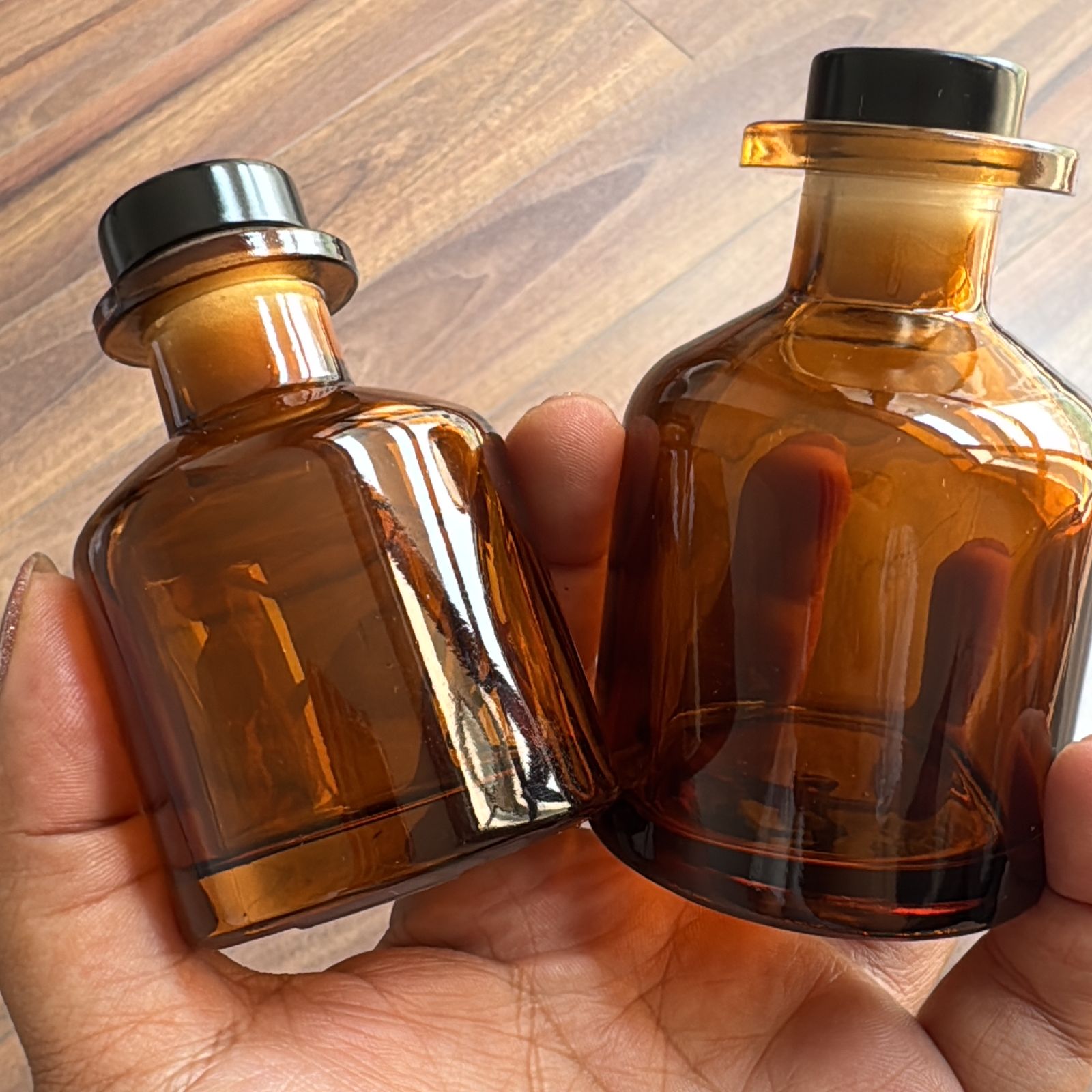 Premium Amber Glass Diffuser Bottle (50ml & 100ml) with Black Cap & Stopper