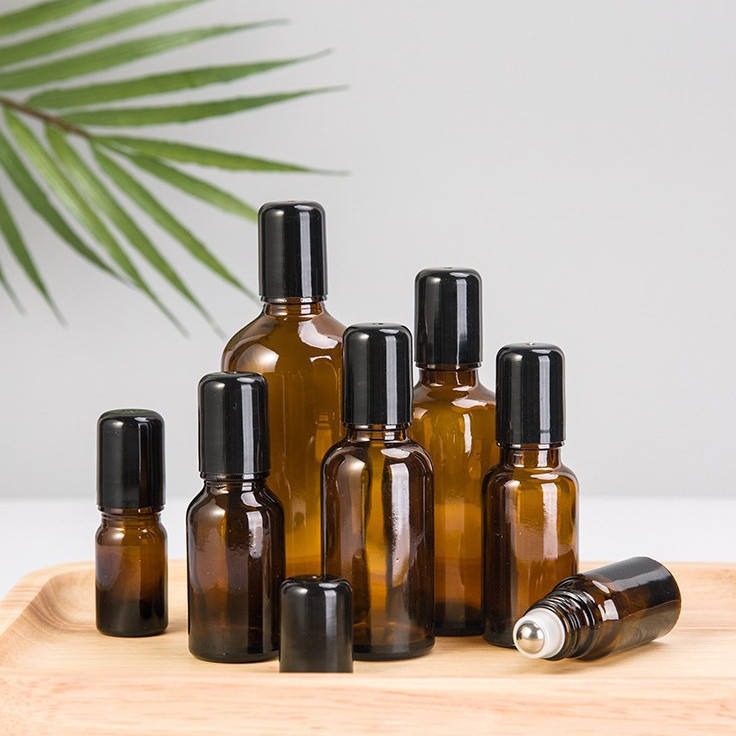5ml-100ml Amber Glass Roll-On Bottles with Black Cap | Essential Oil & Perfume Bottles
