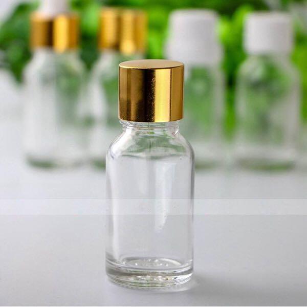 Clear Glass Bottle + Cap and Inner Plug (Black, White, Silver, Gold)