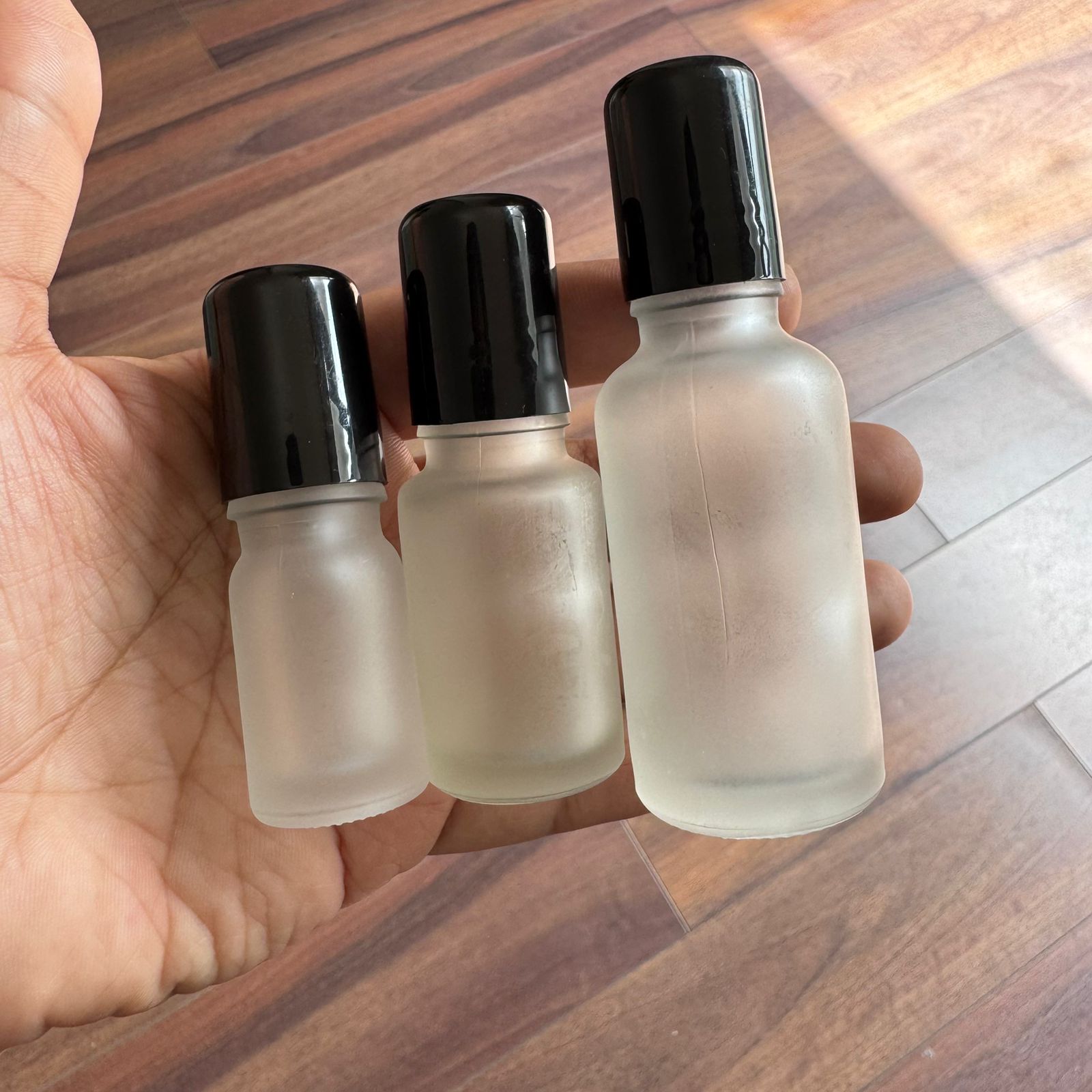 5ml-100ml Clear Frosted Glass Roll-On Bottles with Black Cap | Essential Oil & Perfume Bottles