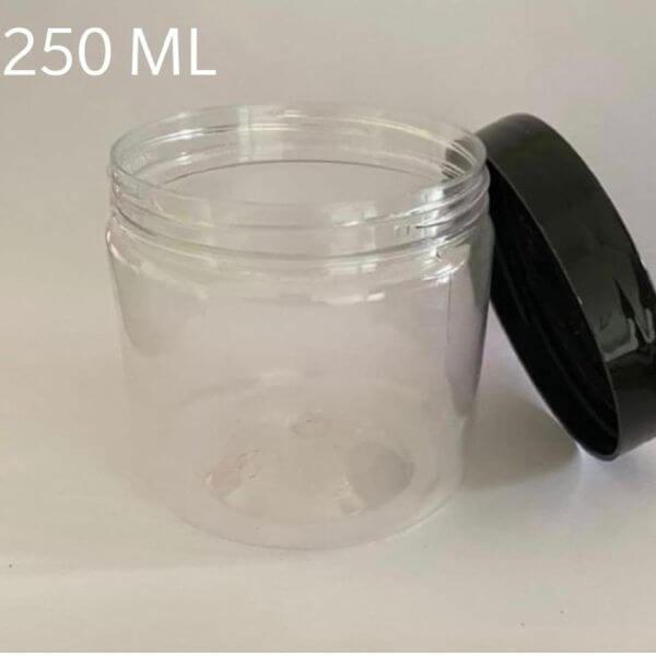 Cosmetic Clear Pet Jar with Black Lid (250gm)