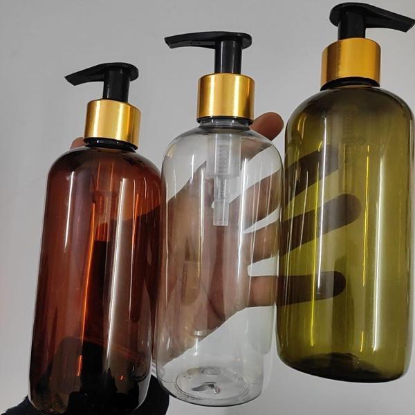 Cosmetic Round Pet Bottle with Lotion/ Dispenser Pump - Clear, Amber(300ml)