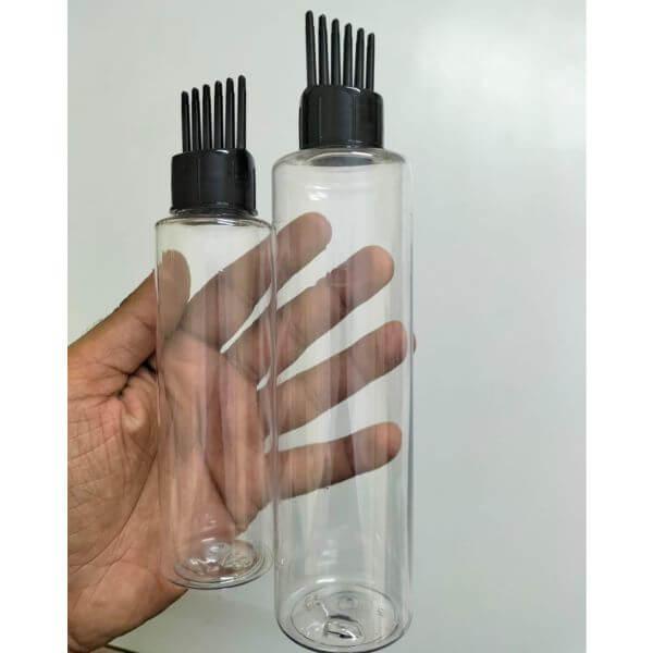 Cosmetic Sleek Slant Shoulder Pet Bottle with Comb (Inner Plug) - Clear (100ml, 200ml)
