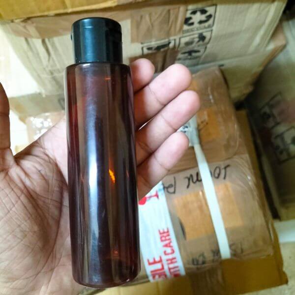 Cosmetic Sleek Slant Shoulder Pet Bottle with Flip Top Cap - Amber (100ml)