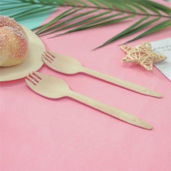 Disposable Cutlery Wooden Spork- 140mm (Spork) Brown