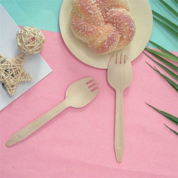 Disposable Cutlery Wooden Spork- 140mm (Spork) Brown