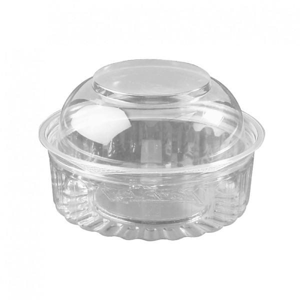 Disposable Hinged Food Container + Dom Lid - 24oz Small (Round) Transparent