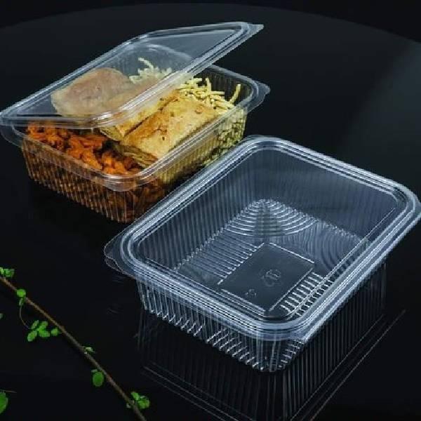 Disposable Hinged Food Container + Lid - 1500ml (Rectangle) Transparent