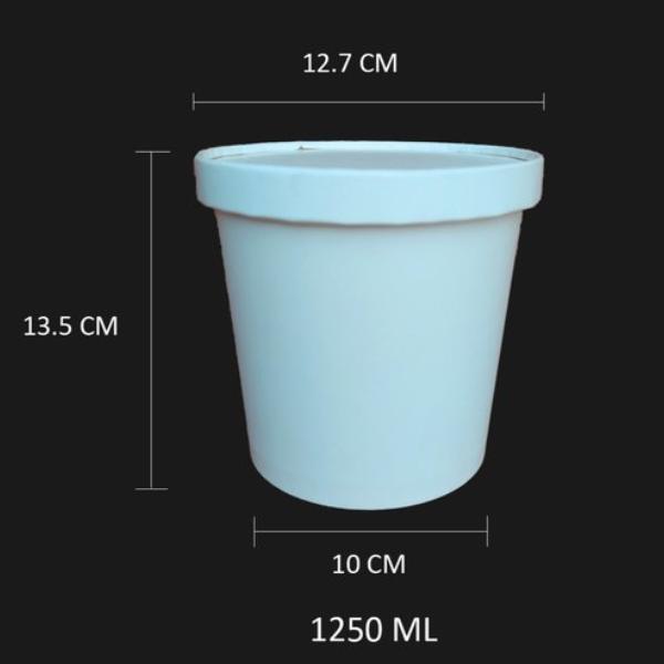Disposable Paper Food Container + Lid - 1250ml (Round) White