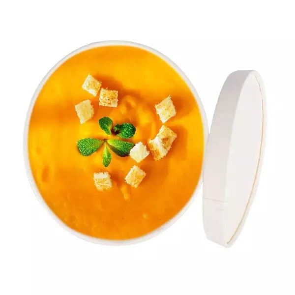 Disposable Paper Food Container + Lid - 250ml (Round) White