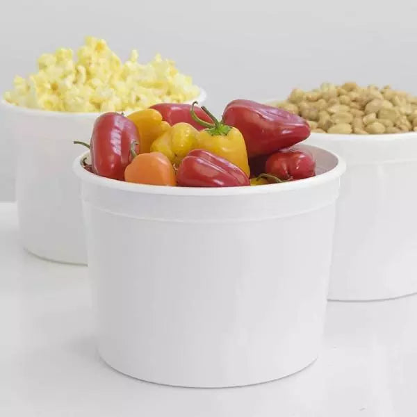 Disposable Paper Food Container + Lid - 350ml (Round) White