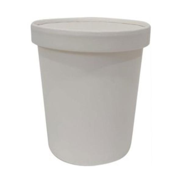 Disposable Paper Food Container + Lid - 1250ml (Round) White