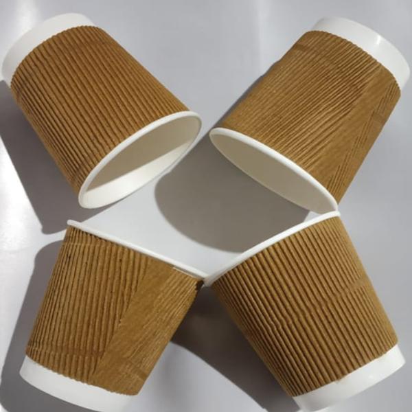 Disposable Paper Rippled Long Glasses - 150ml (Cup) Brown