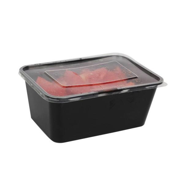 Disposable Plastic Food Container + Lid - 1000ml (Rectangle) Black