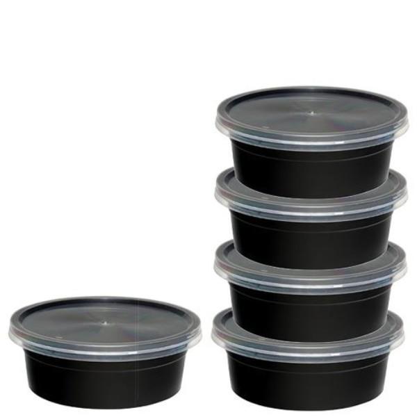 Disposable Plastic Food Container + Lid - 100ml (Round) White / Black / Transparent