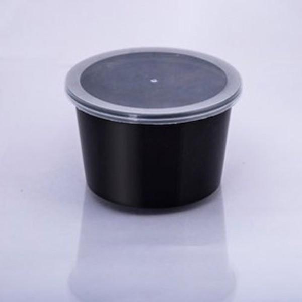 Disposable Plastic Food Container + Lid - 500ml (Round) White/ Black/ Transparent