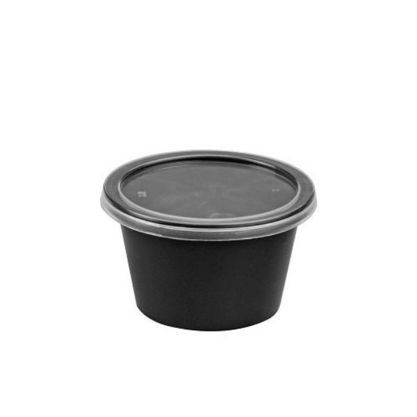 Disposable Plastic Food Container + Lid - 50ml (Round) Black / Transparent