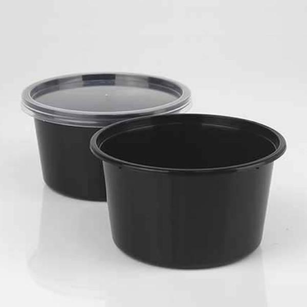 Disposable Plastic Food Container + Lid - 50ml (Round) Black / Transparent