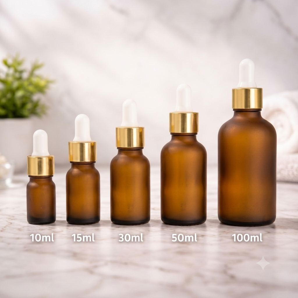 Frosted Amber Glass Dropper Bottle | UV-Protected Serum Packaging | Black, White, Silver, Gold