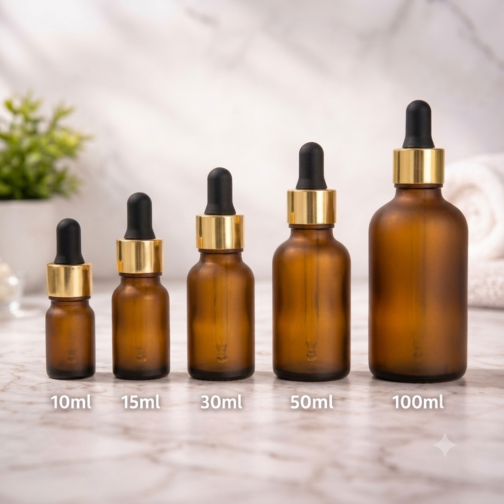 Frosted Amber Glass Dropper Bottle | UV-Protected Serum Packaging | Black, White, Silver, Gold
