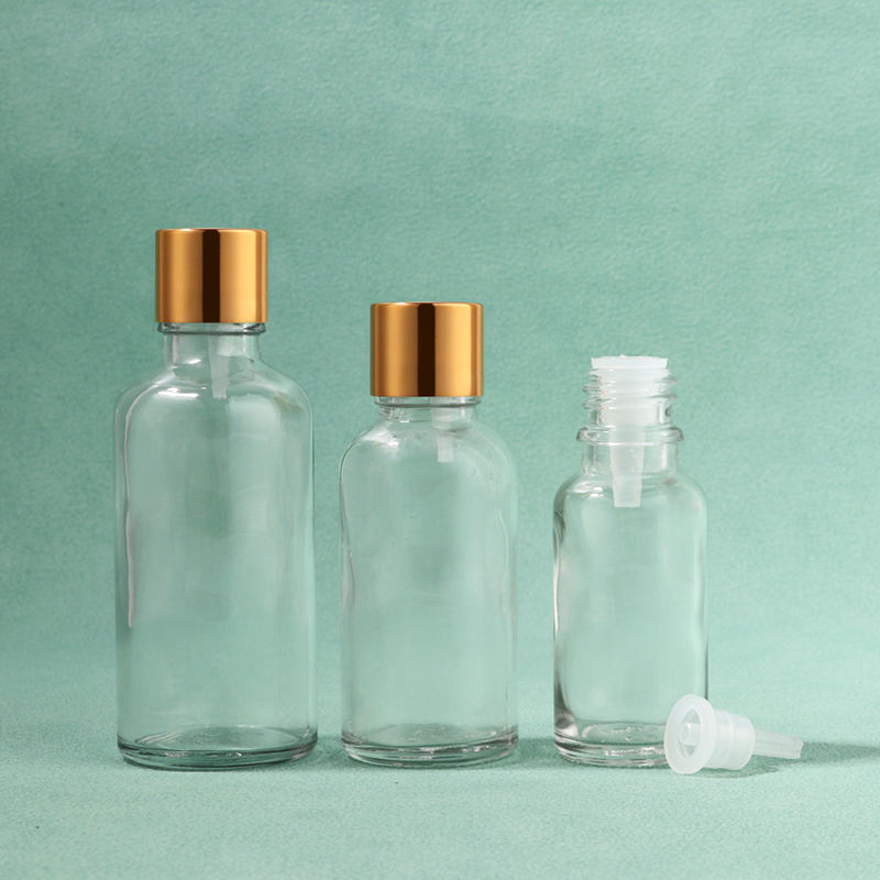 10ml-100ml Clear Glass Bottle with Cap & Inner Plug | Elegant Cosmetic Packaging | Black, White, Silver, Gold All Sizes