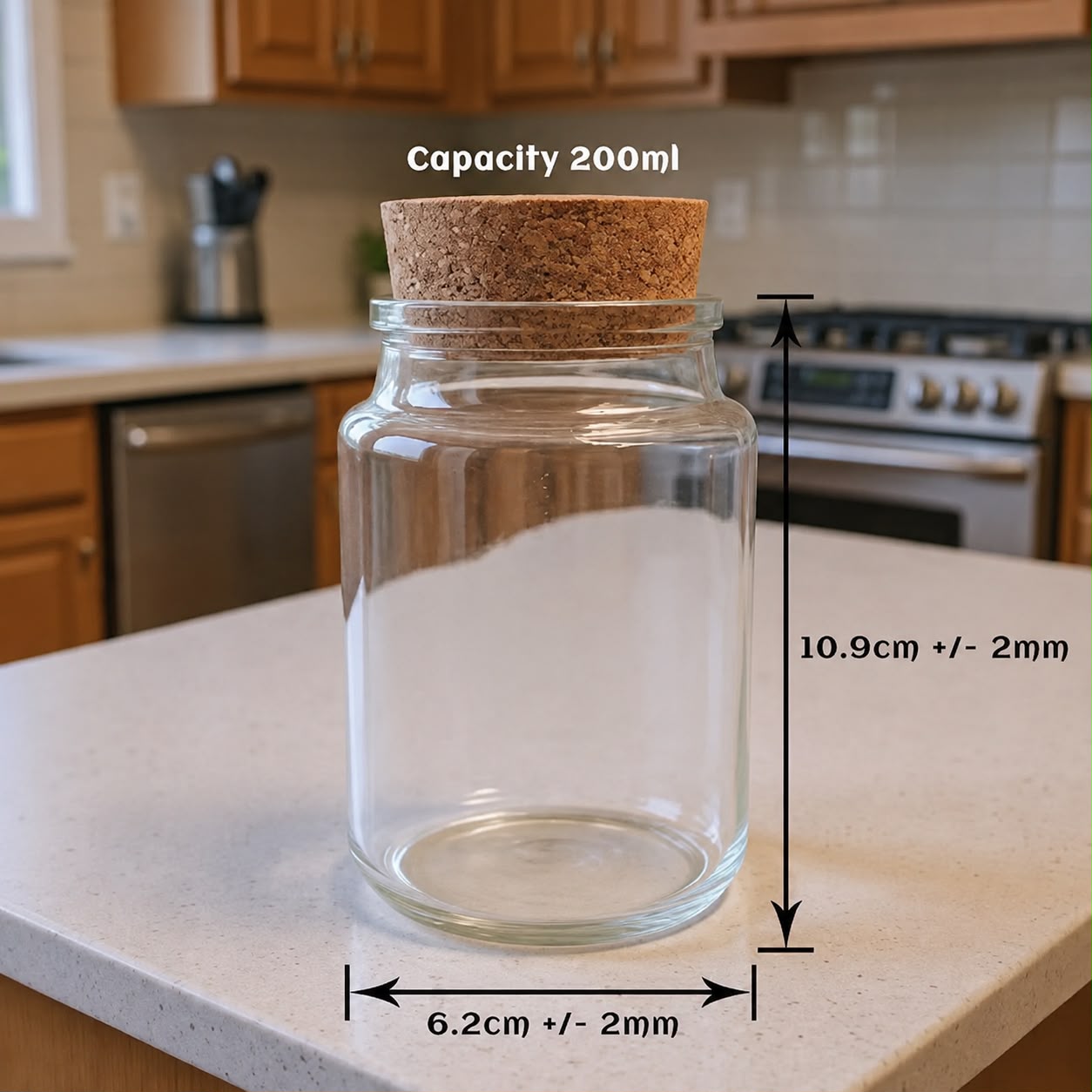 Round Glass Jar with Wooden Cork | Elegant Food & Gift Packaging | 200ml