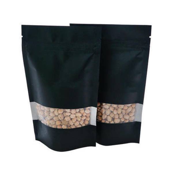 Kraft Paper Stand up Pouch- Zipper and Window (White, Red, Green, Black) Matte Finish