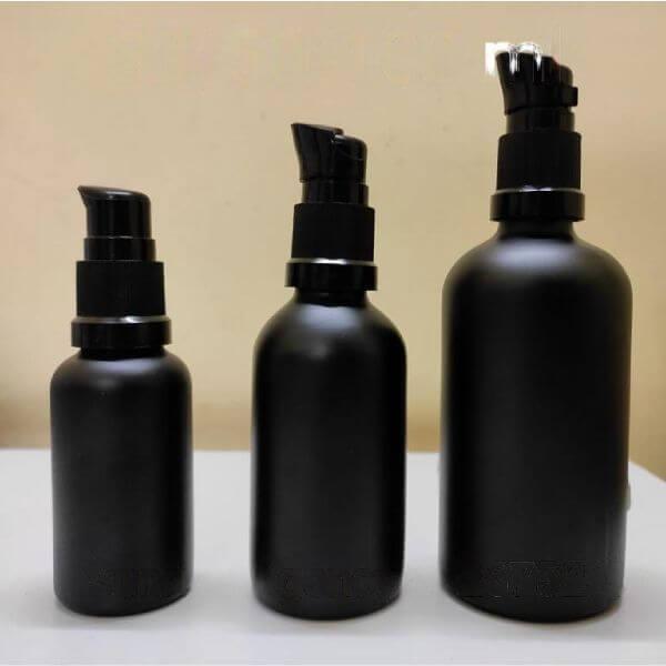Matt Black Glass Bottle + Serum Pump (All Sizes)