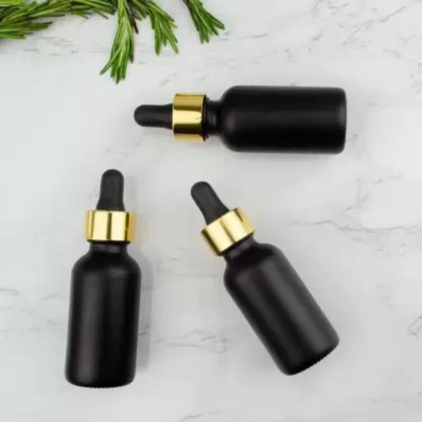 Matte Black Glass Bottle + Dropper (Black with Gold Neck)