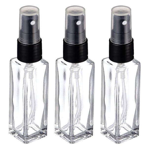 Square Clear Glass Bottle + Spray Pump- 8ml (Black)