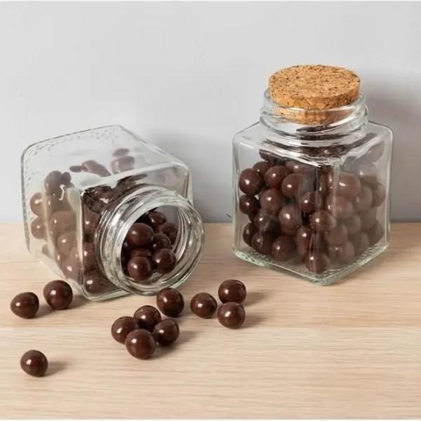 Square Glass Jar with Wooden Cork- 30ml