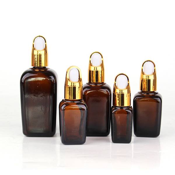 Square Amber Glass Bottle + Basket Dropper (Black, White, Silver, Gold)