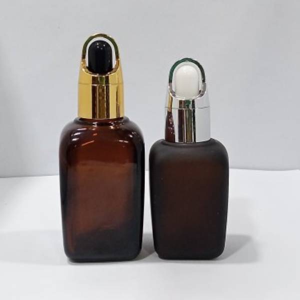 Square Amber Glass Bottle + Basket Dropper (Black, White, Silver, Gold)