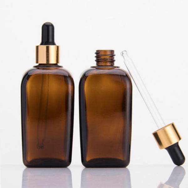 Square Amber Glass Bottle + Dropper (Black, White, Silver, Gold)- (All Sizes)