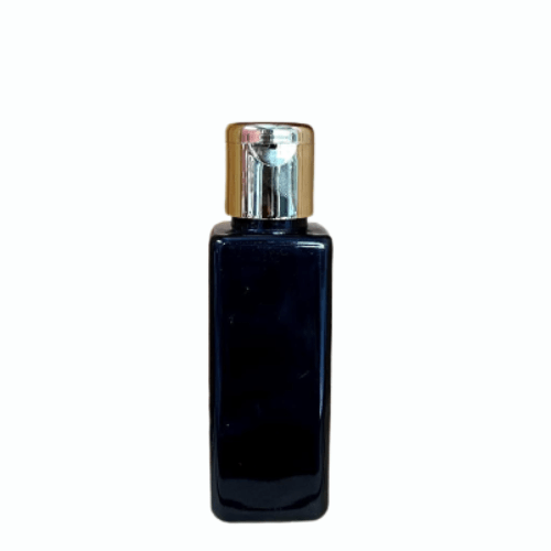 Cosmetic Square Czs Pet Bottle with Flip Top Cap - Black Container, Gold Cap (50ml)