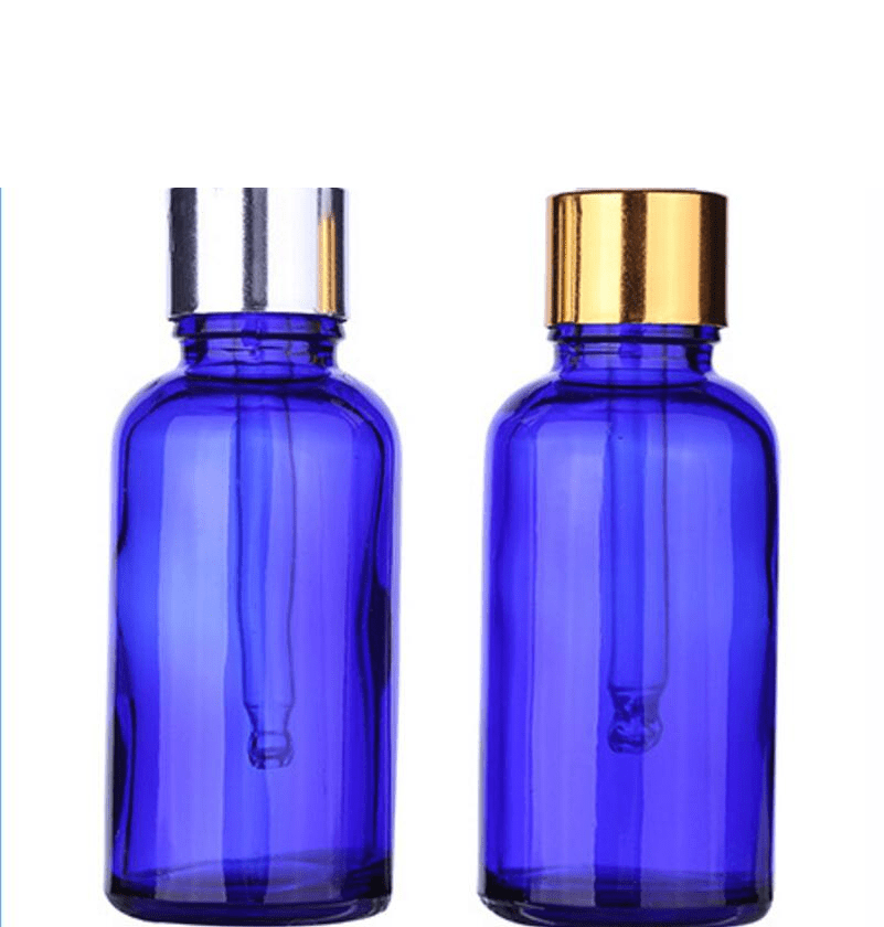 Blue Glass Bottle + Cap and Inner Plug (Black, White, Silver, Gold)