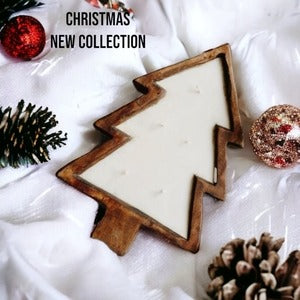 Christmas Tree Wooden Bowl Candle