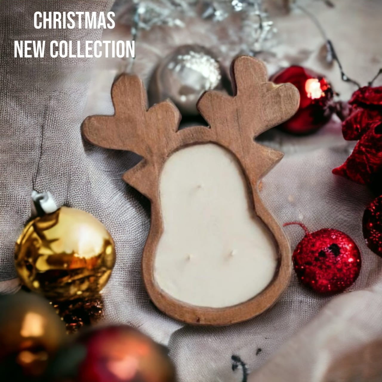 Reindeer Wooden Bowl Candle