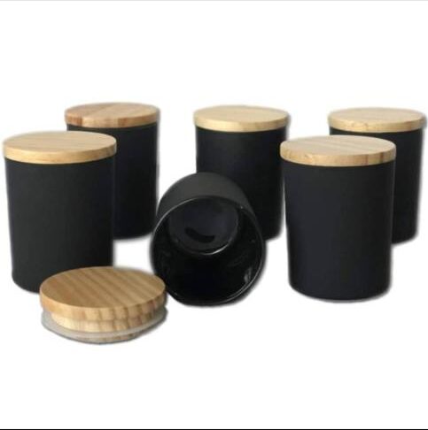 Matte Black Votive Candle Jar with Wooden Lid - 150ml