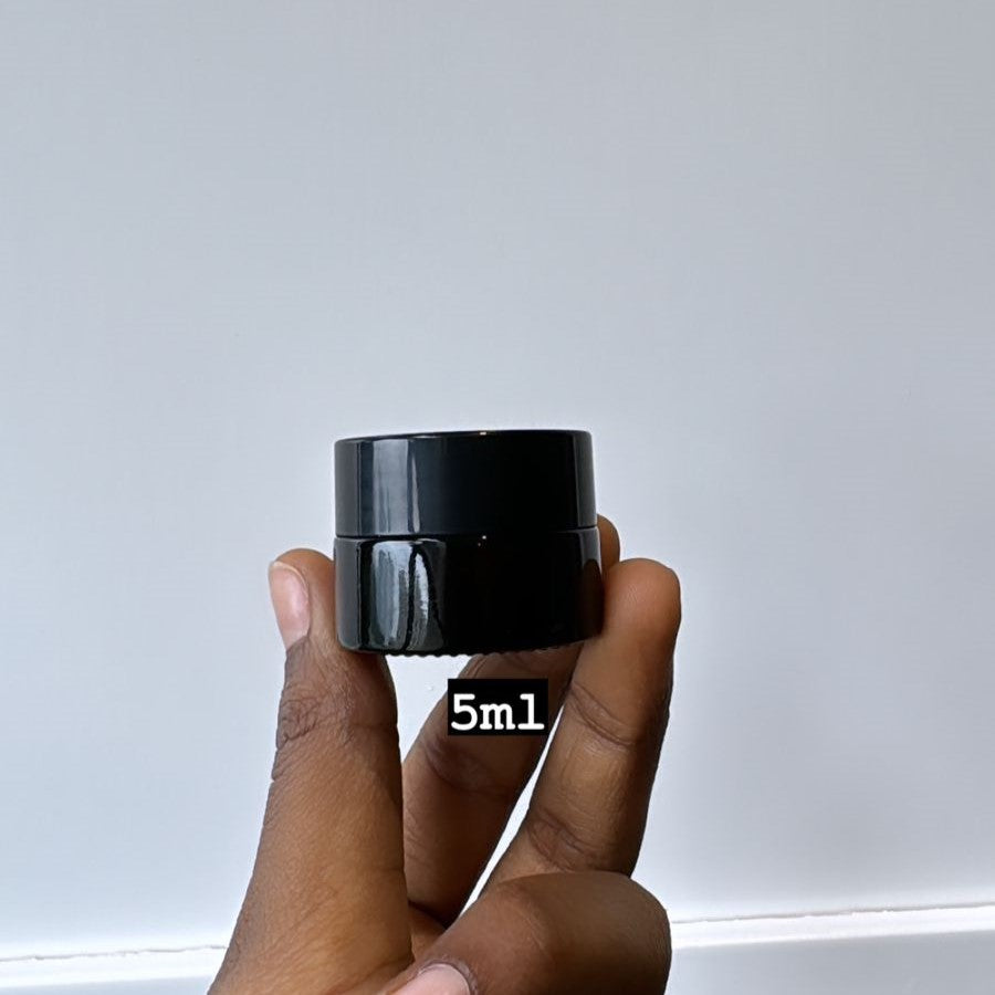 Cosmetic Glass Jar Amber with Black Lid (All Sizes)