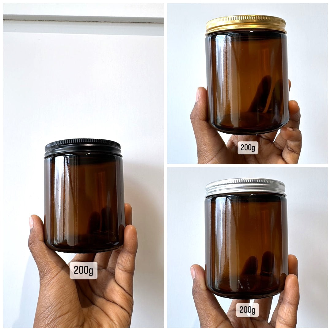 200g Amber Glass Jar + Metal Lid