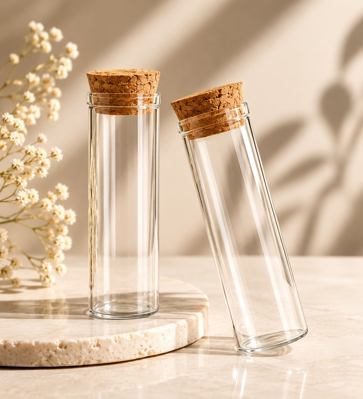 Short Flat Glass Test Tube with Natural Cork (50ml)
