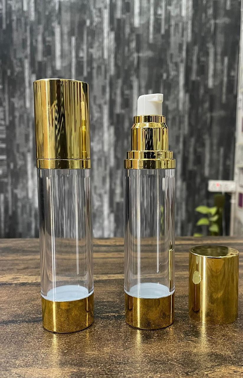 50ml Gold Acrylic Airless Bottle – Premium Cosmetic Packaging | Low MOQ