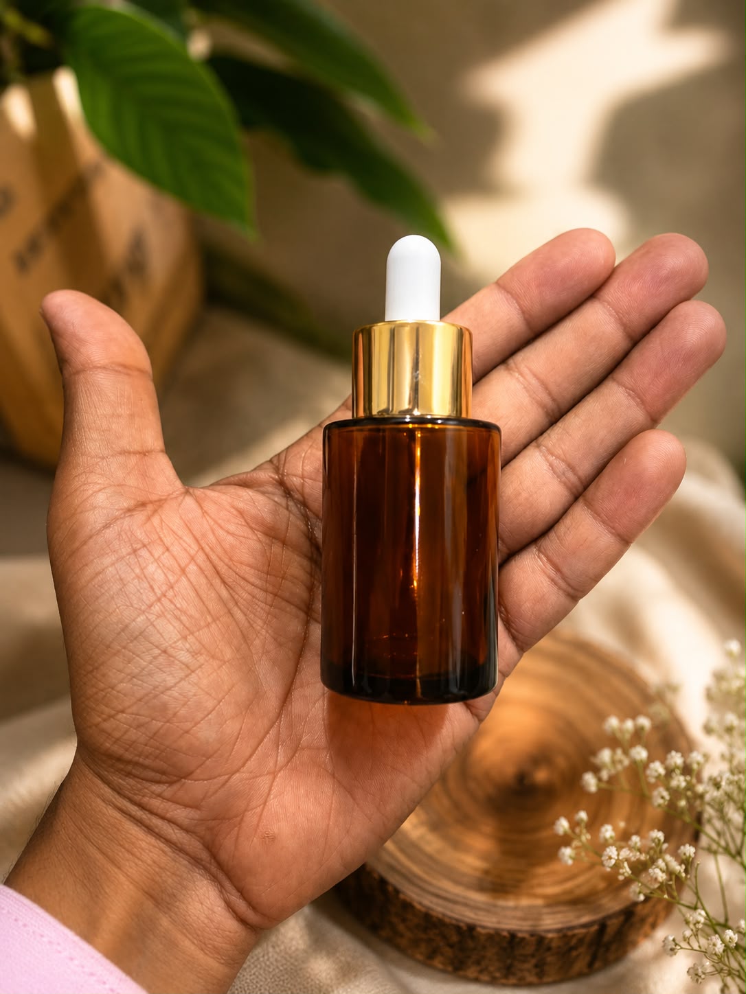 Amber Flat Shoulder Glass Bottle + Dropper (30ml)