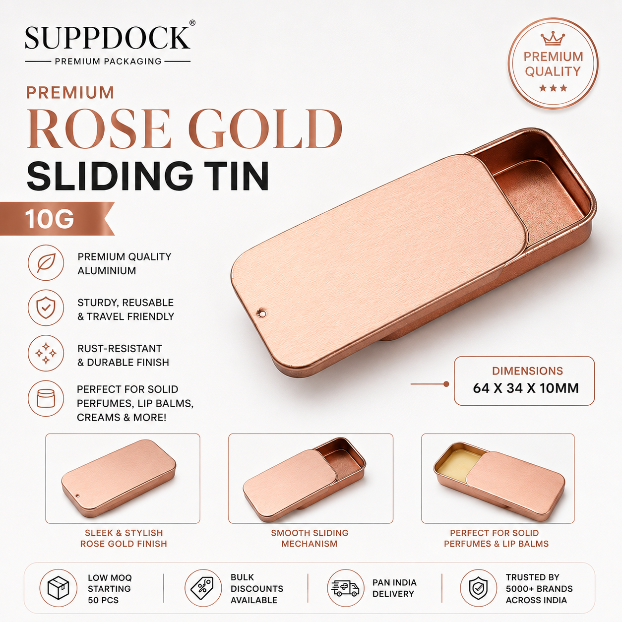Rose Gold Sliding Metal Tin 10g